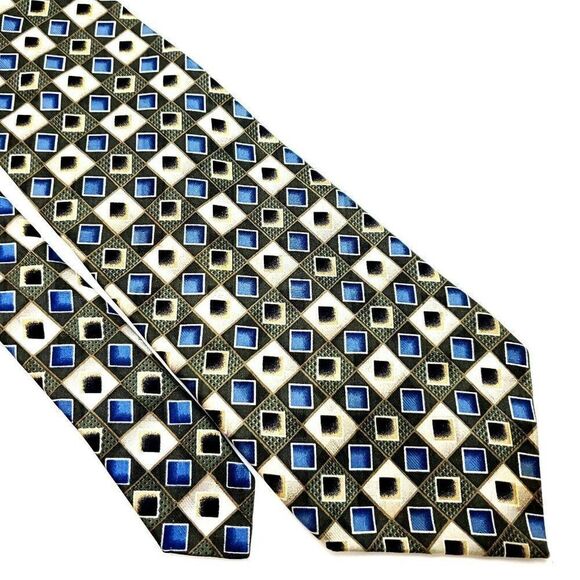 Pierre Cardin Silk Tie Print Green Blue Geometric Wide - Picture 1 of 7